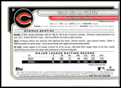 2024 Bowman #22 Elly De La Cruz Cincinnati Reds