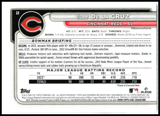 2024 Bowman #22 Elly De La Cruz Cincinnati Reds