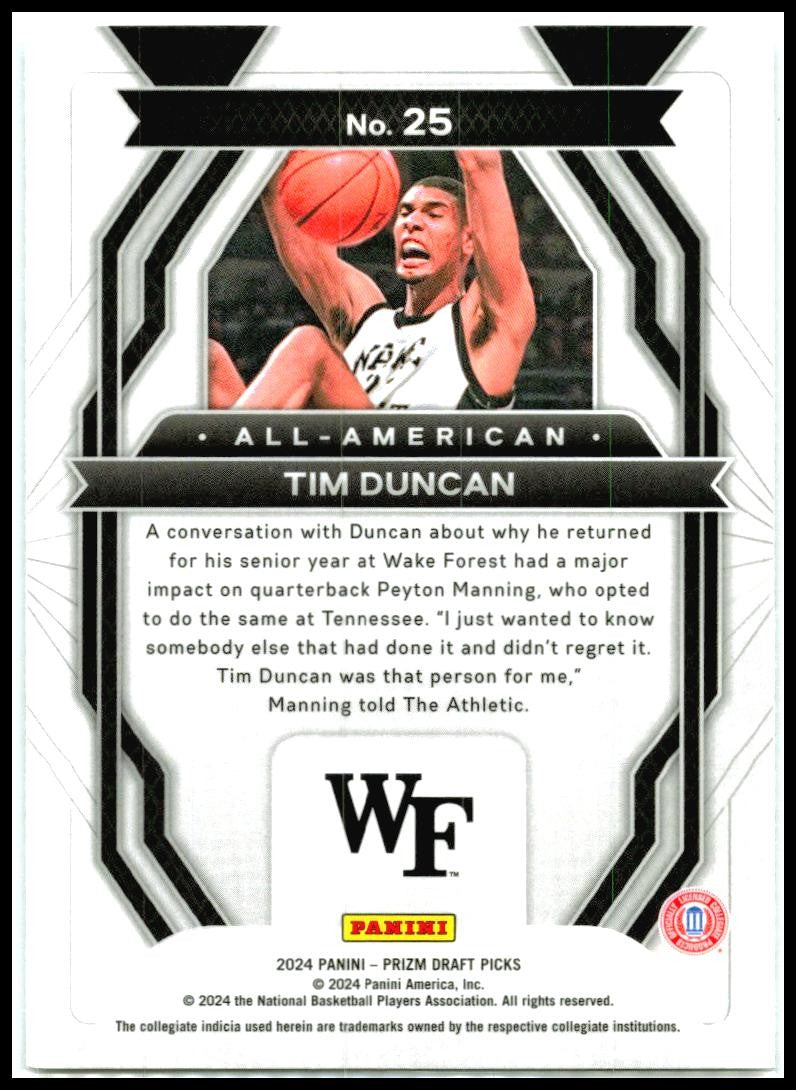 2024 Panini Prizm Draft Picks All-American #25 Tim Duncan Spurs