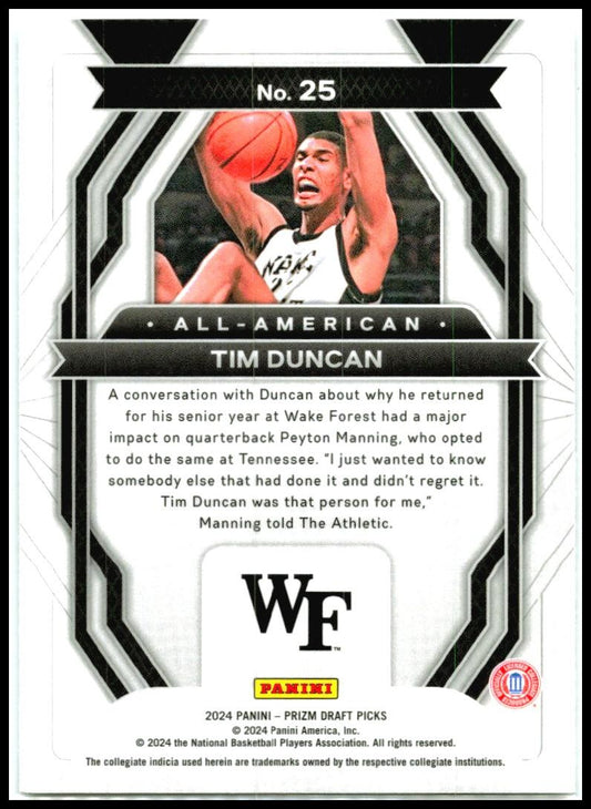 2024 Panini Prizm Draft Picks All-American #25 Tim Duncan Spurs