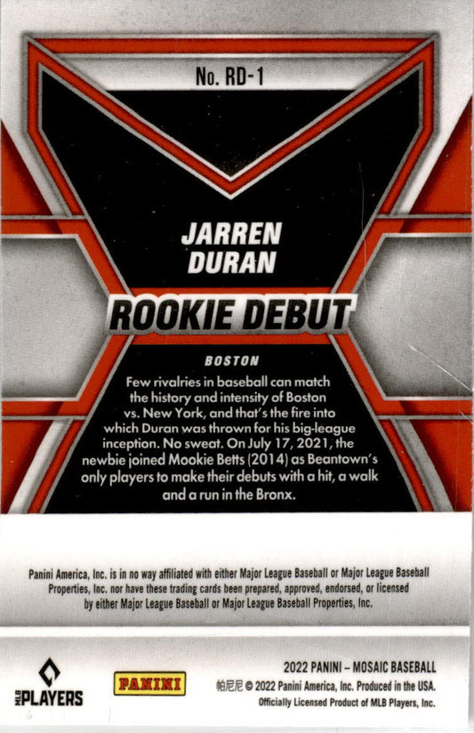 2022 Panini Mosaic Rookie Debut #RD-1 Jarren Duran Boston Red Sox