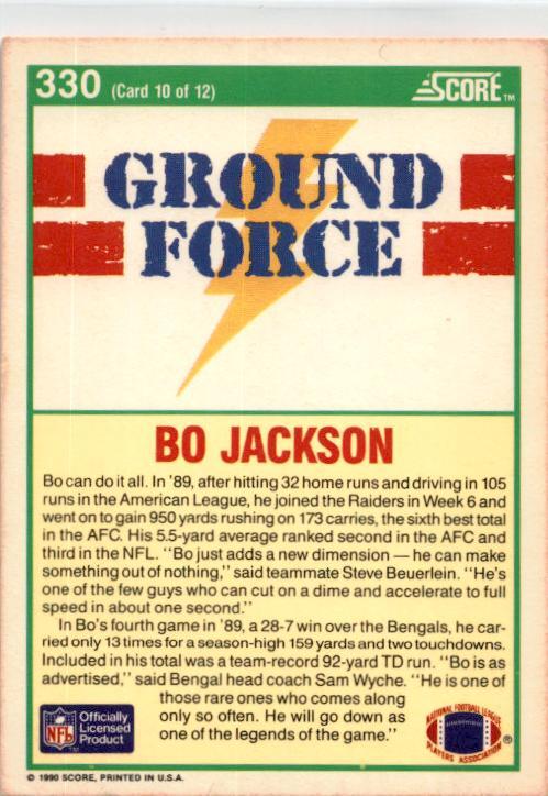 1990 Score #330 Bo Jackson Los Angeles Raiders