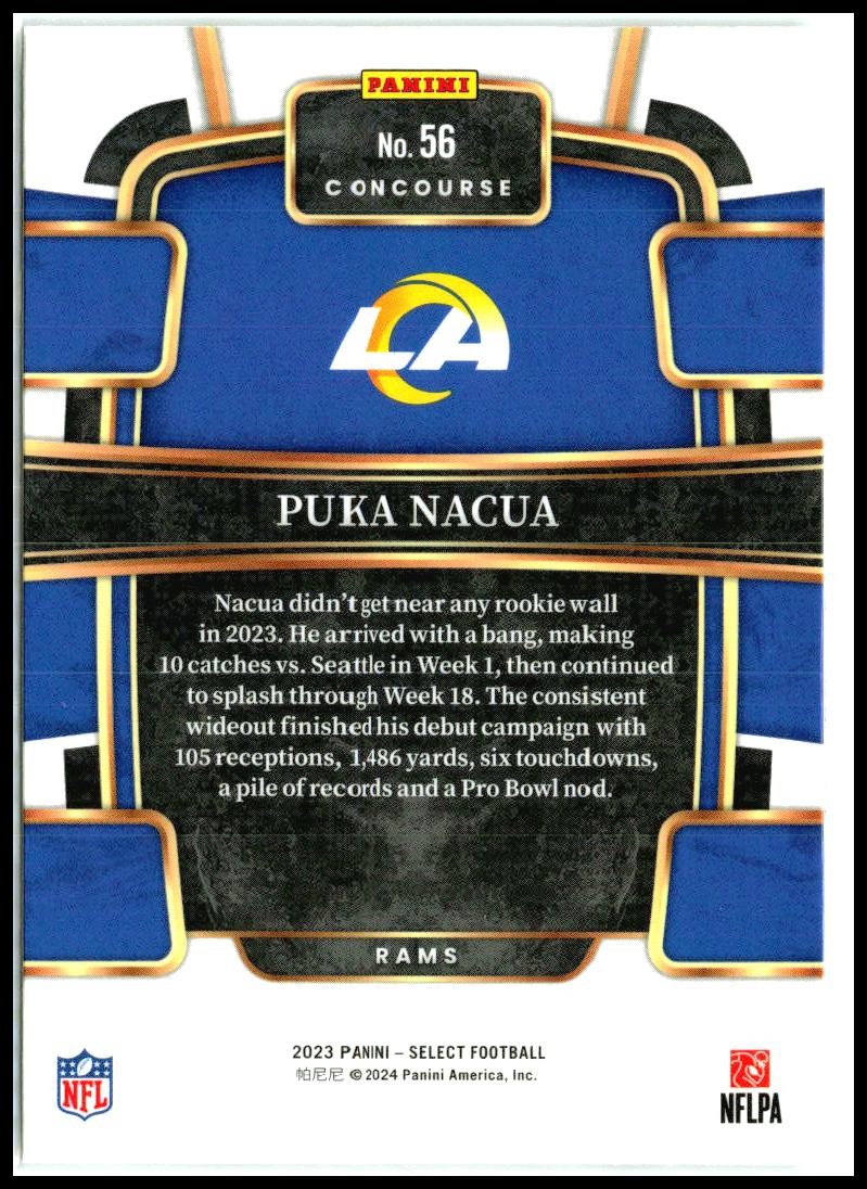2023 Panini Select #56 Puka Nacua Rookie Los Angeles Rams