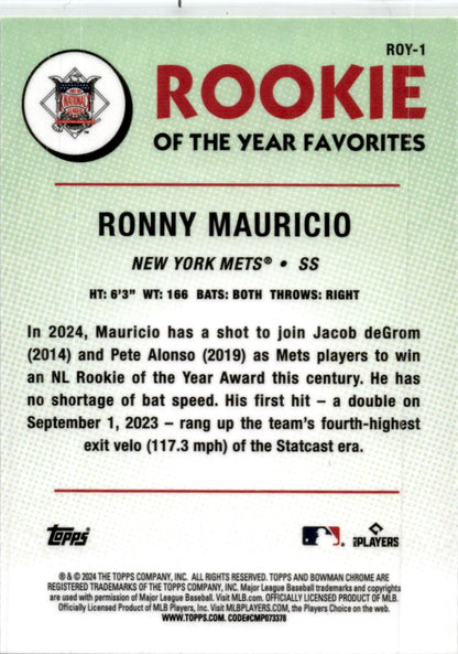 2024 Bowman Chrome Mega #ROY-1 Ronny Mauricio New York Mets
