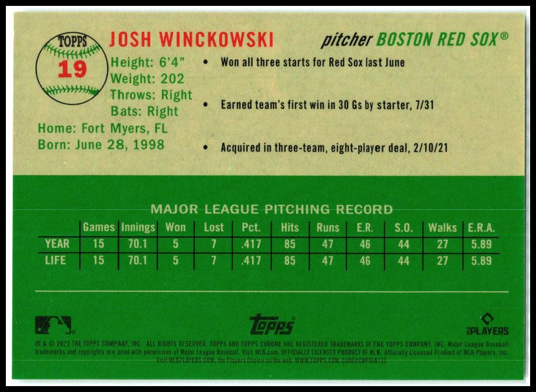 2023 Topps Chrome Platinum Anniversary Topps Refractor # Josh Winckowski Rookie