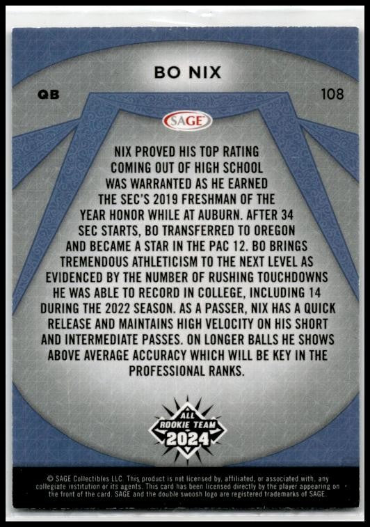 2024 SAGE HIT #108 Bo Nix Oregon Ducks