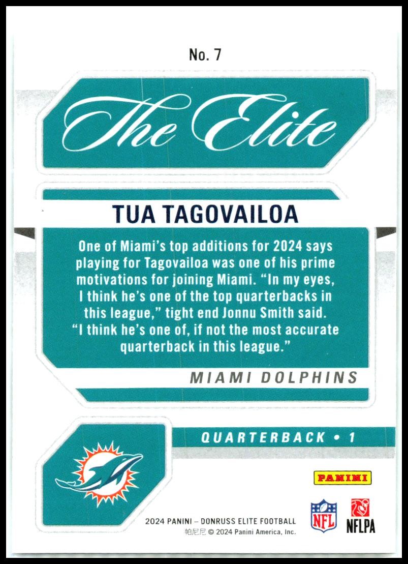 2024 Donruss Elite The Elite Green #7 Tua Tagovailoa Miami Dolphins