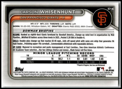 2024 Bowman #BCP-96 Carson Whisenhunt San Francisco Giants