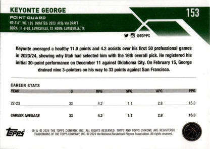 2023-24 Topps Chrome Basketball #153 Keyonte George Rookie Utah Jazz