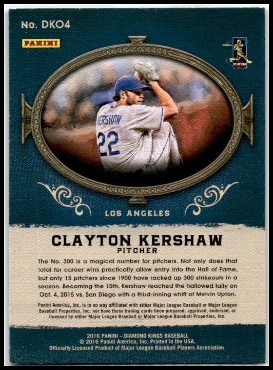 2016 Panini Diamond Kings DK Originals #DKO4 Clayton Kershaw Los Angeles Dodgers