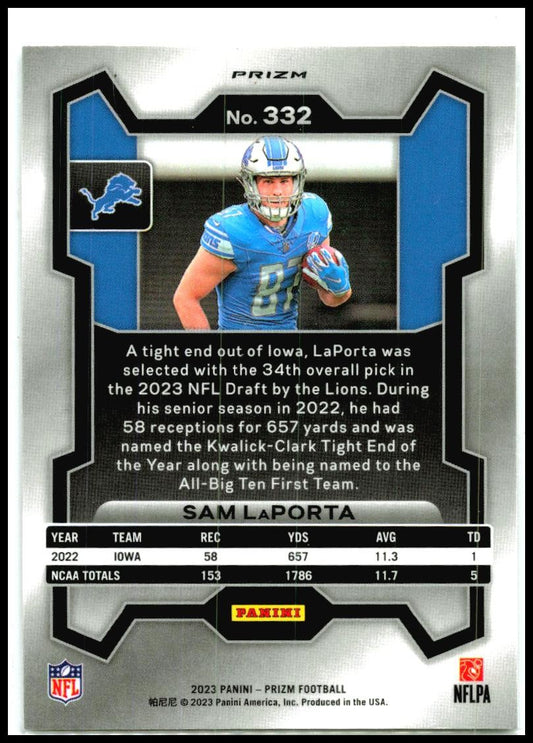 2023 Panini Prizm Silver #332 Sam LaPorta Detroit Lions