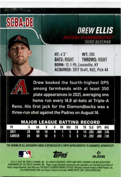 2022 Stadium Club Autographs #SCBA-DE Drew Ellis Auto Arizona Diamondbacks