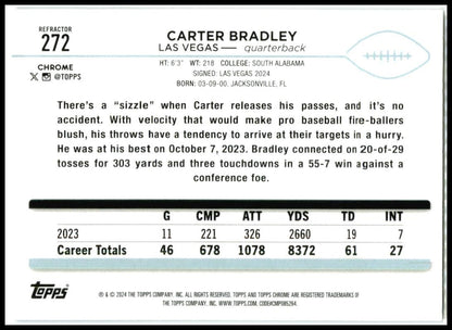 2024 Topps Chrome Refractor #272 Carter Bradley Rookie Las Vegas Raiders