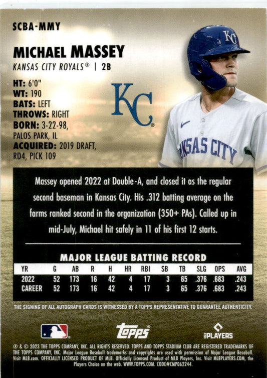 2023 Stadium Club Autographs #SCBA-MMY Michael Massey Auto Kansas City Royals