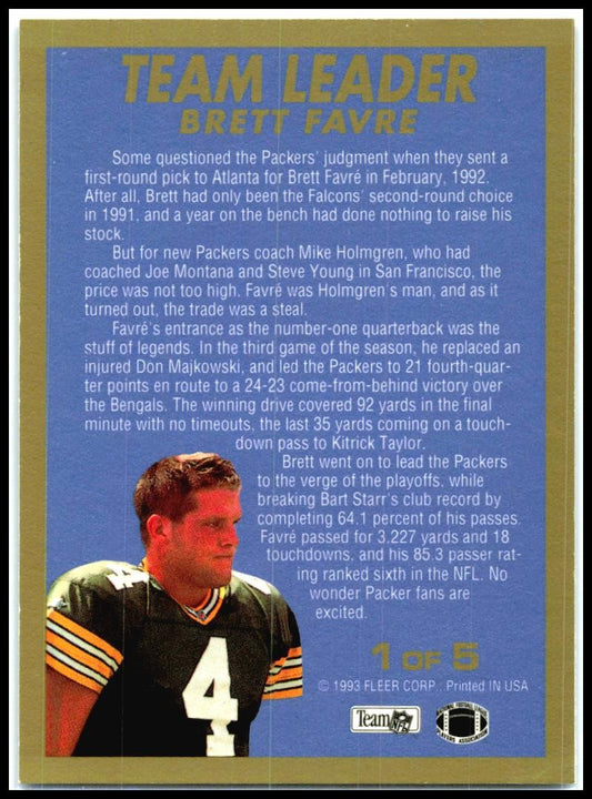 1993 Fleer Team Leaders #1 Brett Favre Green Bay Packers