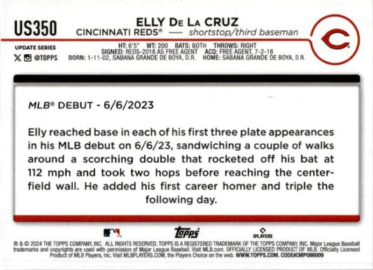2024 Topps Update #US350 Elly De La Cruz Cincinnati Reds
