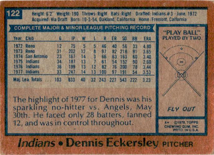 1978 Topps #122 Dennis Eckersley Cleveland Indians