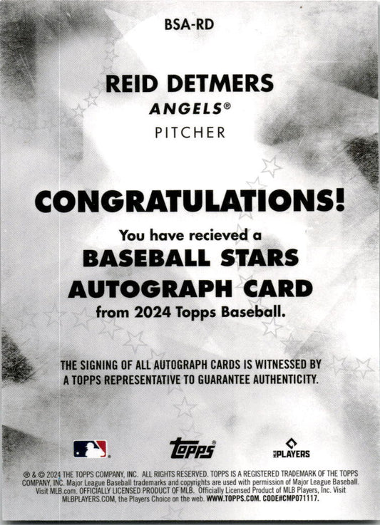 2024 Topps Baseball Stars Auto #BSA-RD Reid Detmers Auto Los Angeles Angels