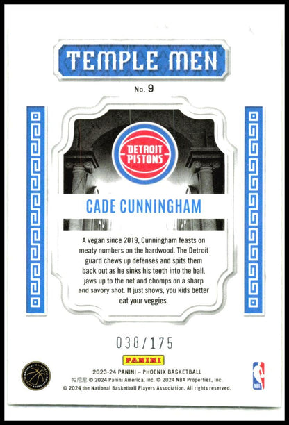 2023-24 Panini Phoenix Temple Men Phoenix Yellow Ice #9 Cade Cunningham Detroit