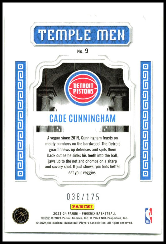 2023-24 Panini Phoenix Temple Men Phoenix Yellow Ice #9 Cade Cunningham Detroit