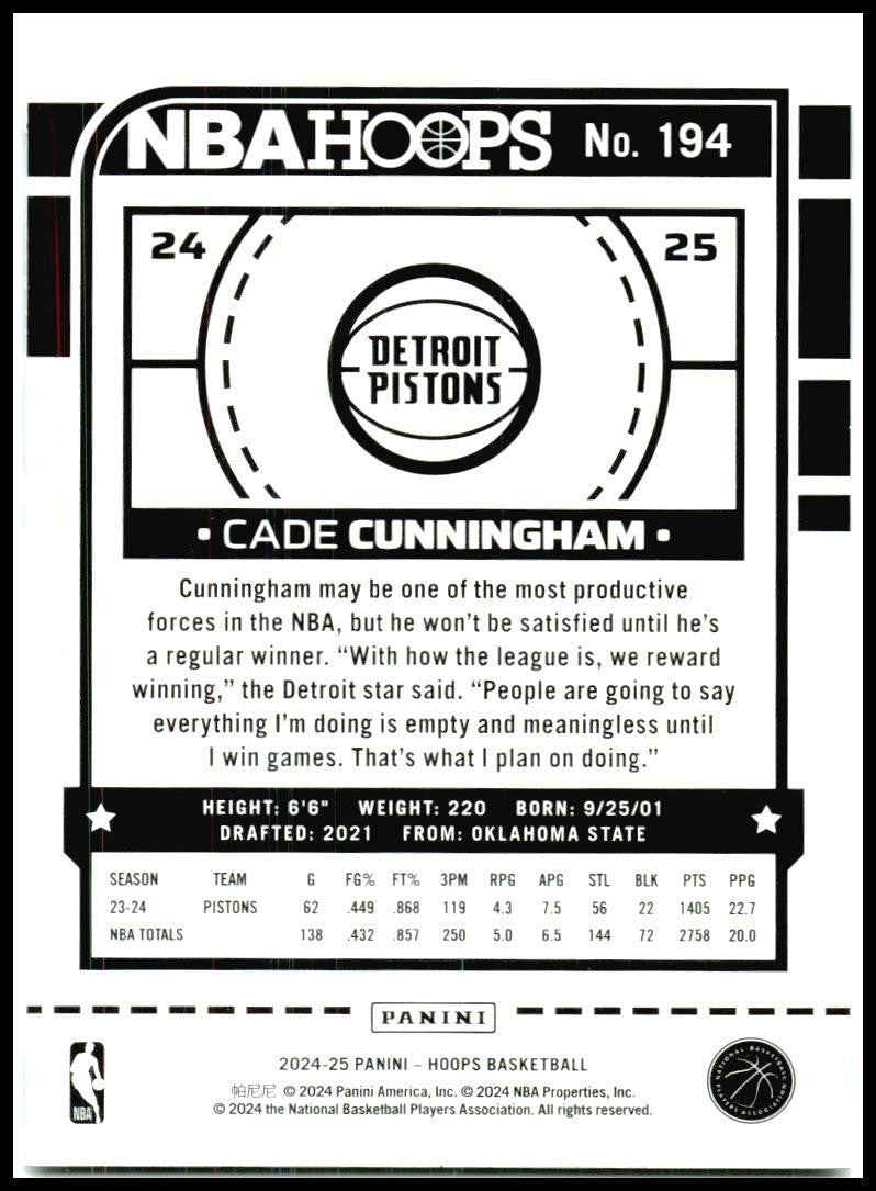 2024-25 Hoops Winter #194 Cade Cunningham Detroit Pistons