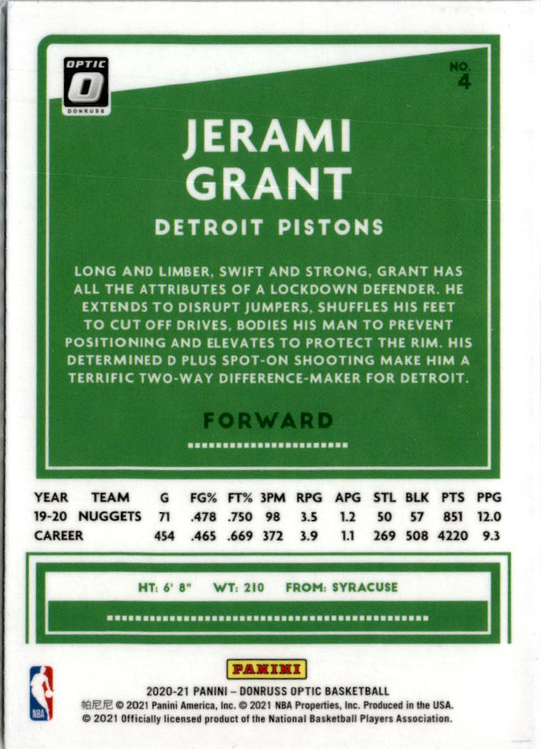 2020-21 Donruss Optic #4 Jerami Grant Detroit Pistons
