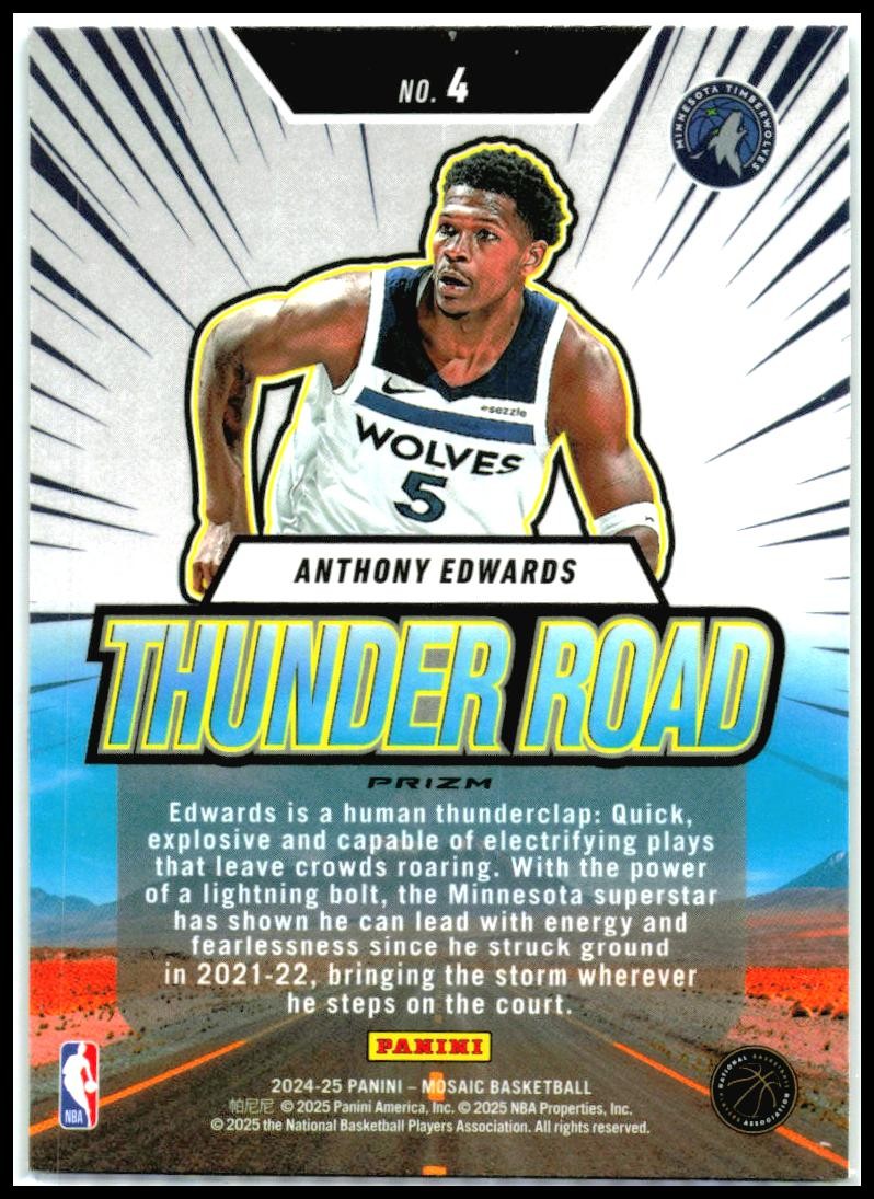 2024-25 Panini Mosaic Thunder Road Mosaic Green #4 Anthony Edwards Minnesota