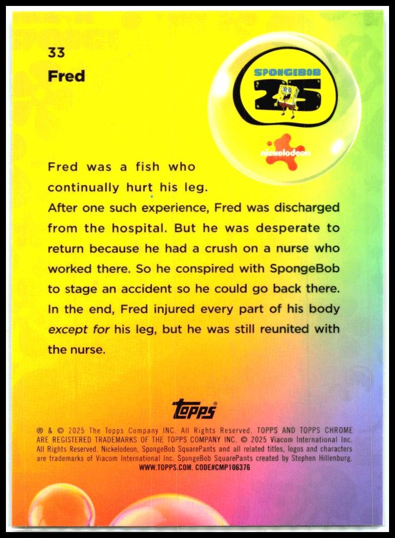 2025 Topps Chrome Spongebob Squarepants #33 Fred