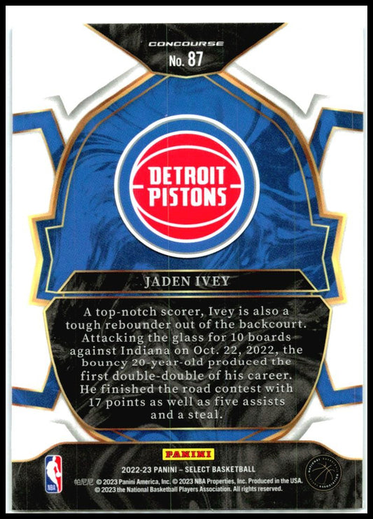 2022-23 Panini Select Blue #87 Jaden Ivey Rookie Detroit Pistons