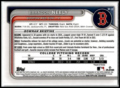 2024 Bowman Draft Chrome #BDC-122 Brandon Neely Boston Red Sox