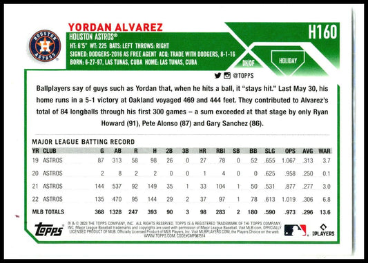 2023 Topps Holiday #H160b Yordan Alvarez Houston Astros