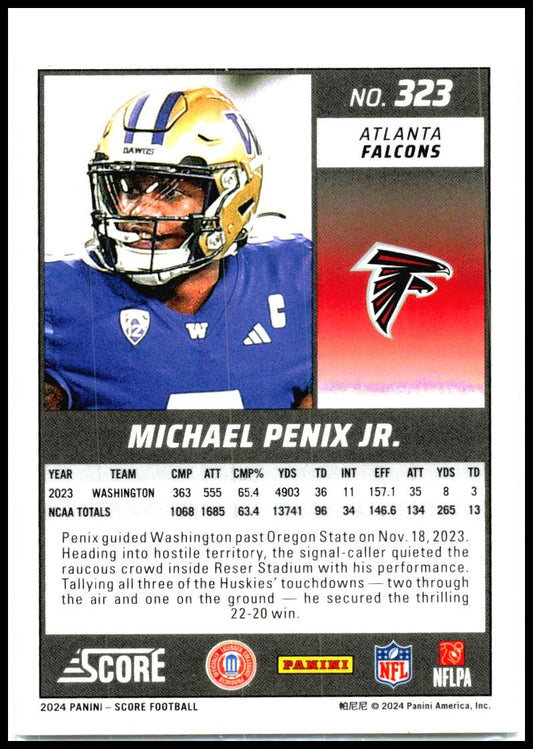 2024 Score #323 Michael Penix Jr. Rookie Atlanta Falcons