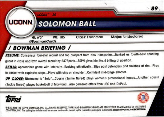 2023-24 Bowman University Chrome #89 Solomon Ball Connecticut Huskies