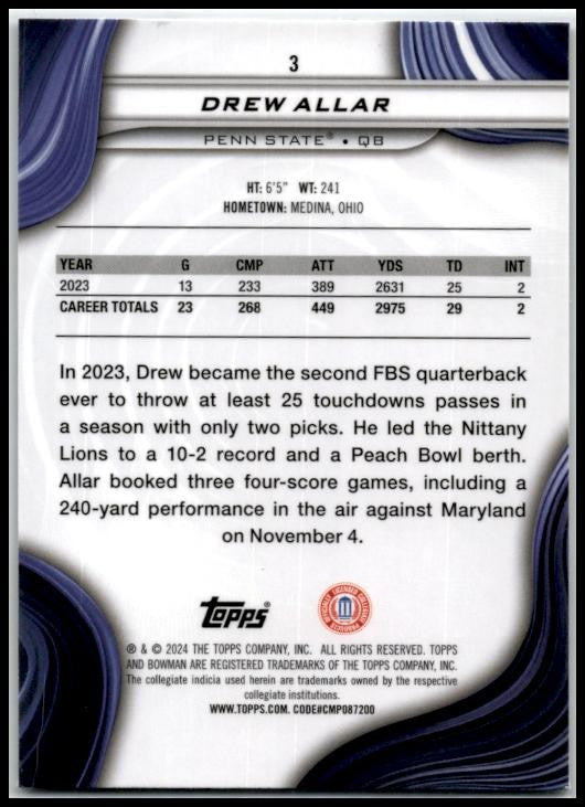 2024 Bowman University Best #3 Drew Allar Penn State Nittany Lions