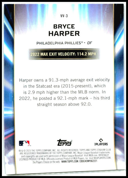 2023 Stadium Club Virtuosos of Velocity #VV-3 Bryce Harper Philadelphia Phillies