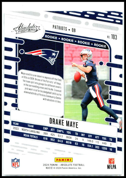 2024 Panini Absolute #103 Drake Maye New England Patriots