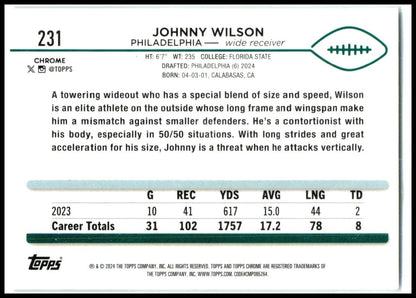 2024 Topps Chrome #231 Johnny Wilson Rookie Philadelphia Eagles