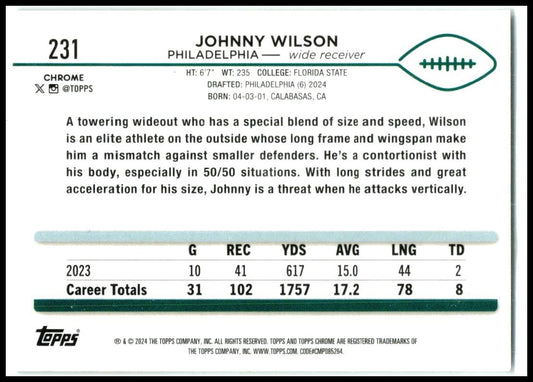 2024 Topps Chrome #231 Johnny Wilson Rookie Philadelphia Eagles