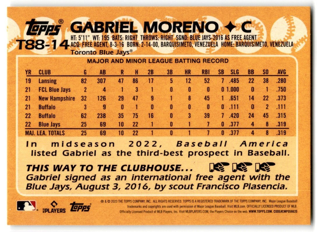 2023 1998 Topps 35th Anniversary #T88-14 Gabriel Moreno Rookie  Blue Jays