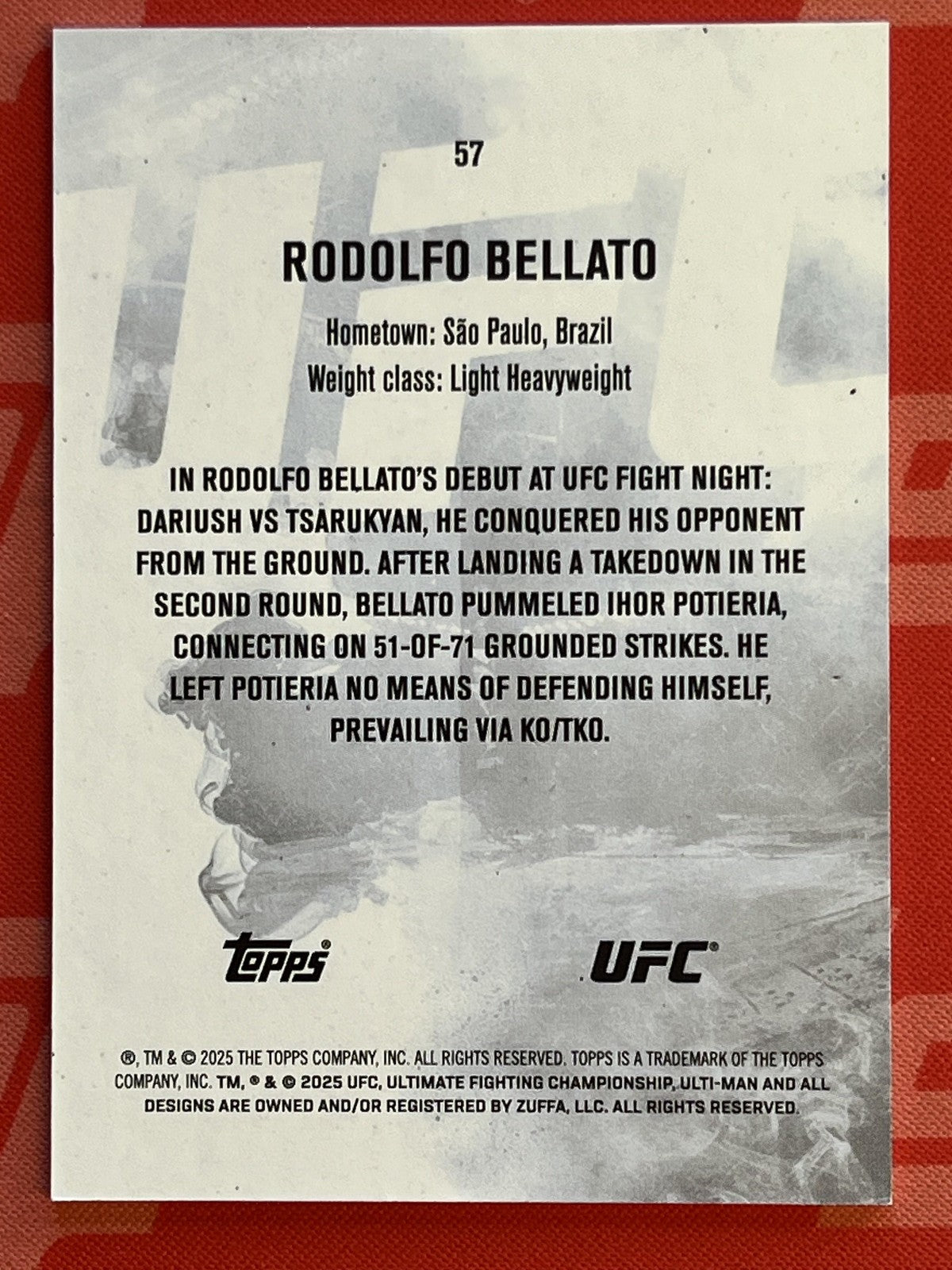 2025 Topps Knockout UFC Bronze /299 #57 Rodolfo Bellato Rookie