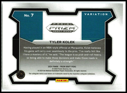 2024 Panini Prizm Draft Picks #7b Tyler Kolek Knicks