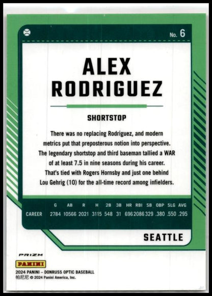 2024 Donruss Optic Orange Velocity #6 Alex Rodriguez Seattle Mariners