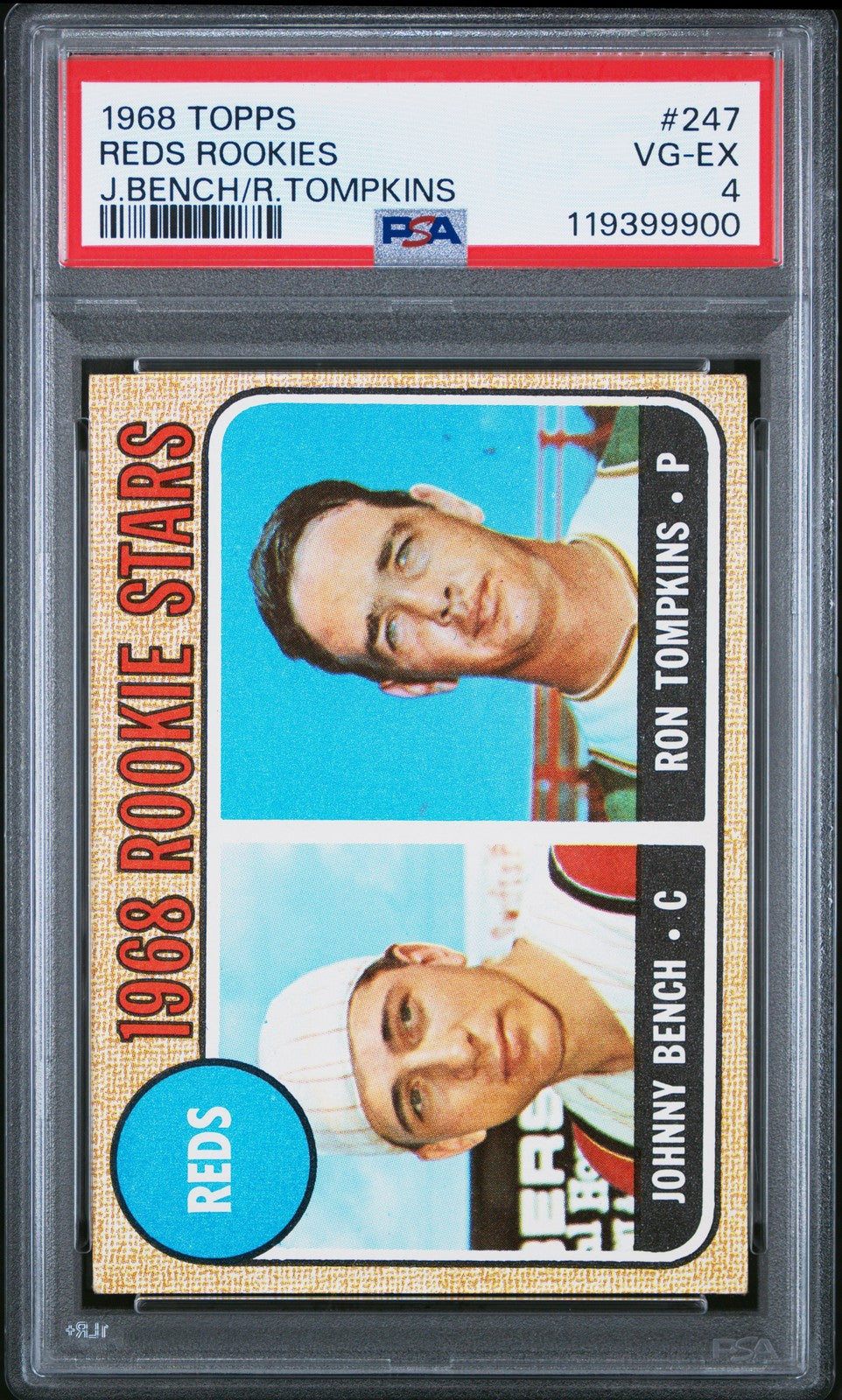 1968 Topps J.Bench/R.Tompkins #247 Reds Rookies PSA 4