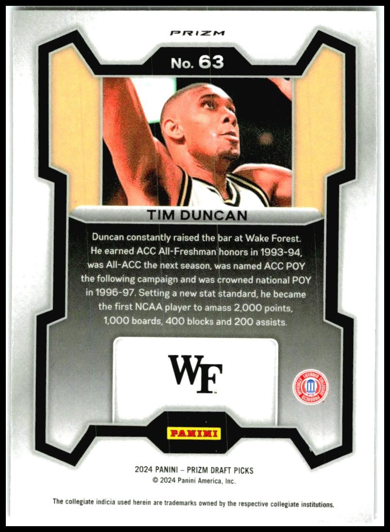2024 Panini Prizm Draft Picks Prizms Red Ice #63 Tim Duncan Spurs