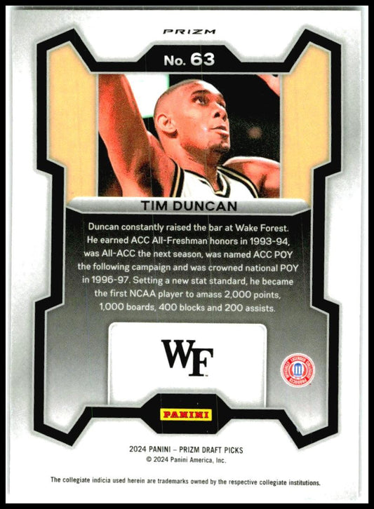 2024 Panini Prizm Draft Picks Prizms Red Ice #63 Tim Duncan Spurs