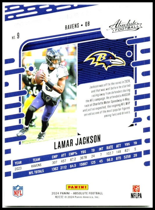 2024 Panini Absolute #9 Lamar Jackson Baltimore Ravens