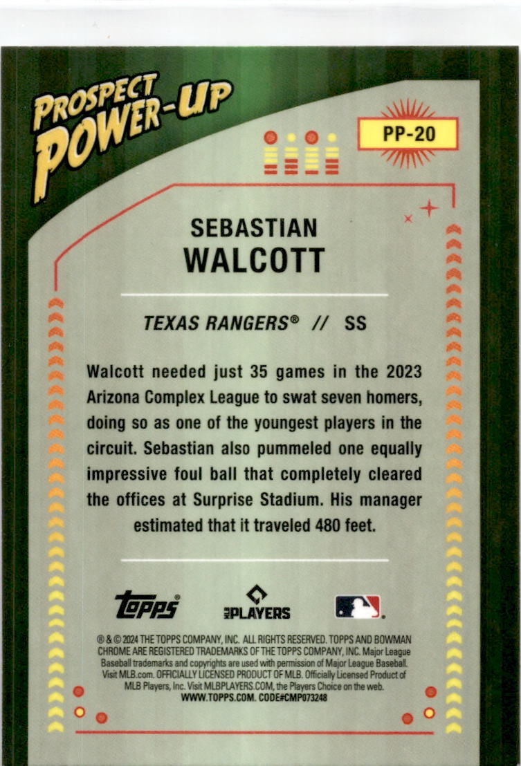 2024 Bowman Prospect Power-Up #PP-20 Sebastian Walcott Texas Rangers
