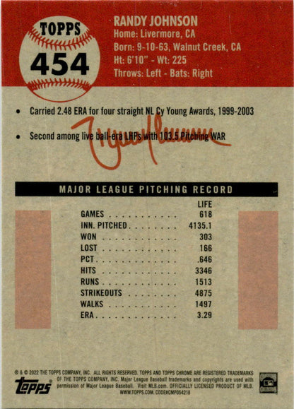 2022 Topps Chrome Platinum Anniversary #454 Randy Johnson  Arizona Diamondbacks