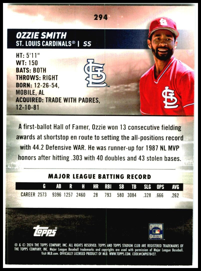 2024 Stadium Club #294 Ozzie Smith St. Louis Cardinals
