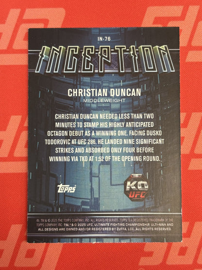 2025 Topps Knockout UFC Inception Red #IN-76 Christian Duncan #/25